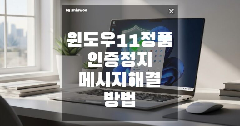 윈도우 11 정품 인증 정지 메시지 해결 방법 1분 투자